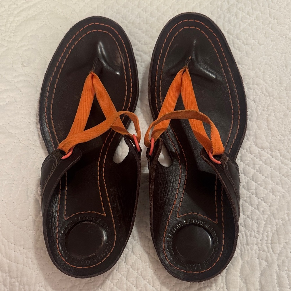 Lacoste Free People Brown and Orange Leather Sandals